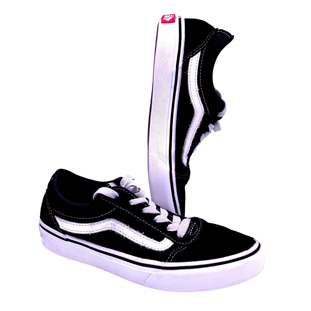 Vans Ward Crossbody‎ Strap Youth Size 2.0 Black White Suede Canvas Sneakers
